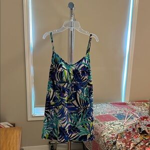 Tropical Leaf Print one piece bathing suit with skirt